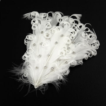 Rhinestone Decorated Curly Feather Hairband Kit Adjustable Removable